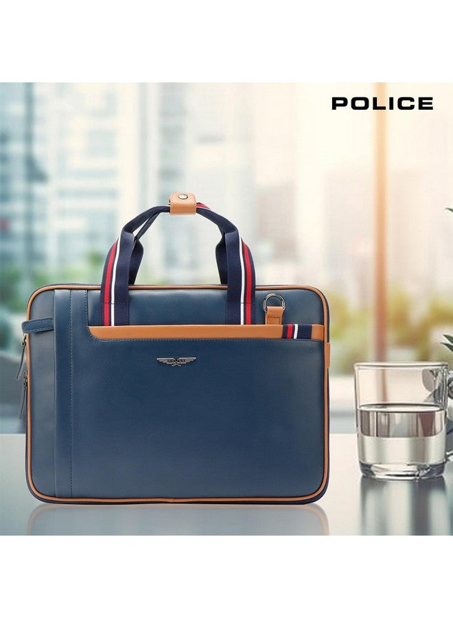 POLICE حقيبة لابتوب بوليس للرجال فوبي 14" للاستخدام الرسمي وغير الرسمي، حقيبة ميسنجر للابتوب - Navy/Tan - Image 2