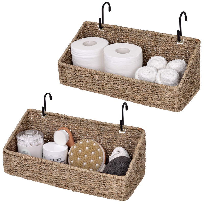 StorageWorks Woven Wall Baskets for Storage  Seagrass Baskets for Shelf  Wall Storage for Kitchen and Bathroom  Hanging Baskets for Organizing  2 Pack - Image 1