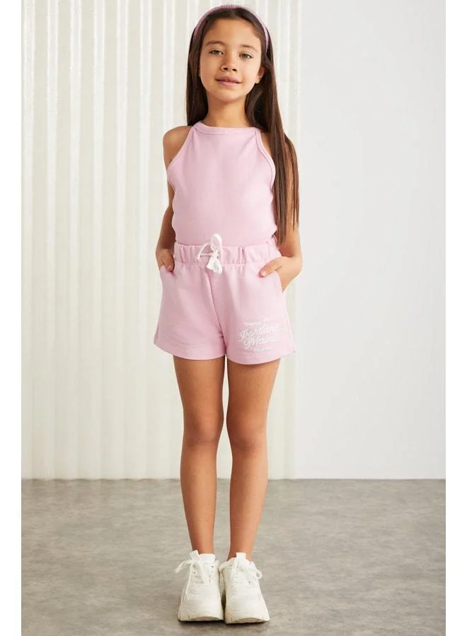 GRIMELANGE Lainey-grm24041 100% Cotton 3-Thread Printed Girls' Pink Shorts.
