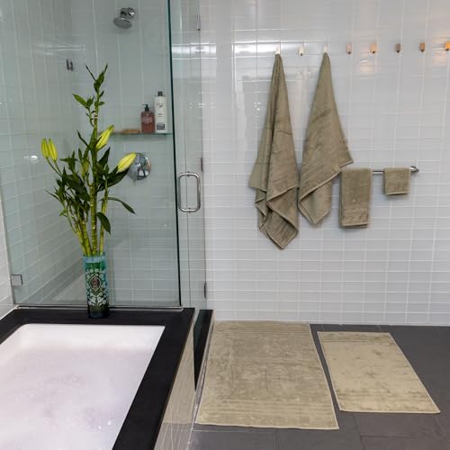 Mosobam Luxury Turkish Towels Set of 2 Bath Sheets 35X70 Seagrass Green 700 GSM Bamboo Viscose & Aegean Turkish Combed Cotton - Image 4