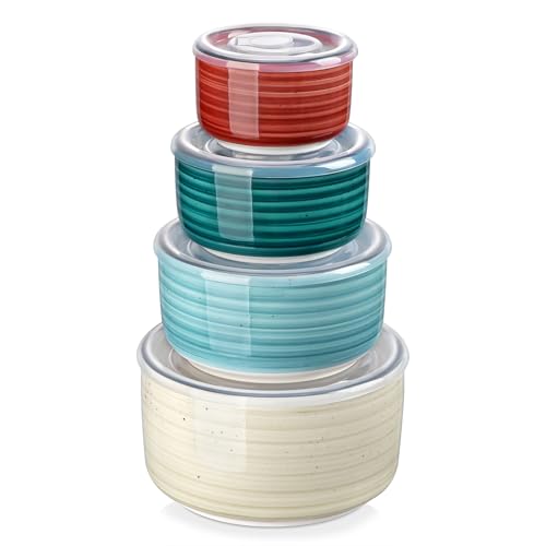 vancasso Ceramic Serving Bowls With Lids Set of 4, Airtight Nesting Bowls for Food Storage, Meal Prep, Leftovers, Microwave and Dishwasher Safe, 60/36/20/10 oz - Image 1