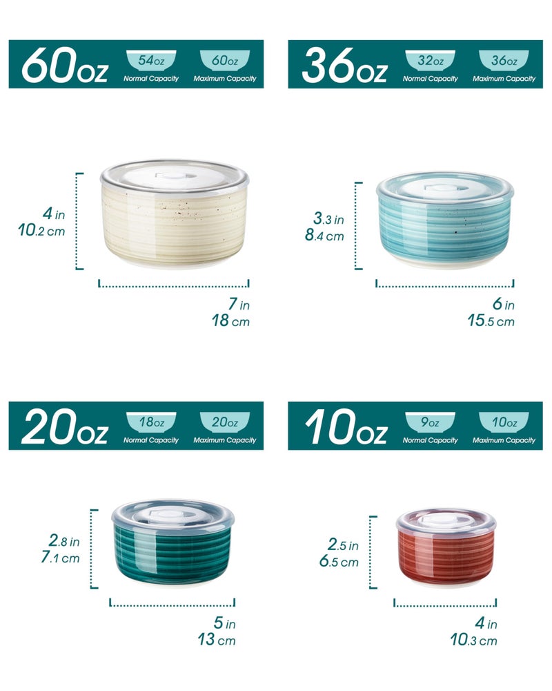 vancasso Ceramic Serving Bowls With Lids Set of 4, Airtight Nesting Bowls for Food Storage, Meal Prep, Leftovers, Microwave and Dishwasher Safe, 60/36/20/10 oz - Image 2
