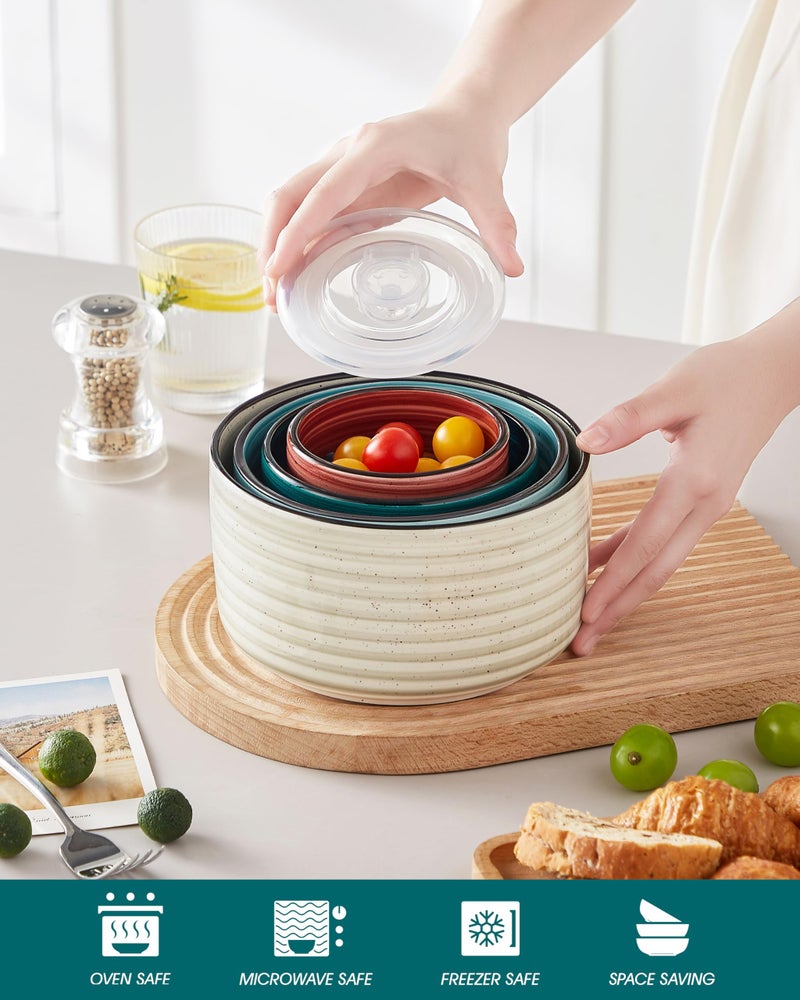 vancasso Ceramic Serving Bowls With Lids Set of 4, Airtight Nesting Bowls for Food Storage, Meal Prep, Leftovers, Microwave and Dishwasher Safe, 60/36/20/10 oz - Image 5