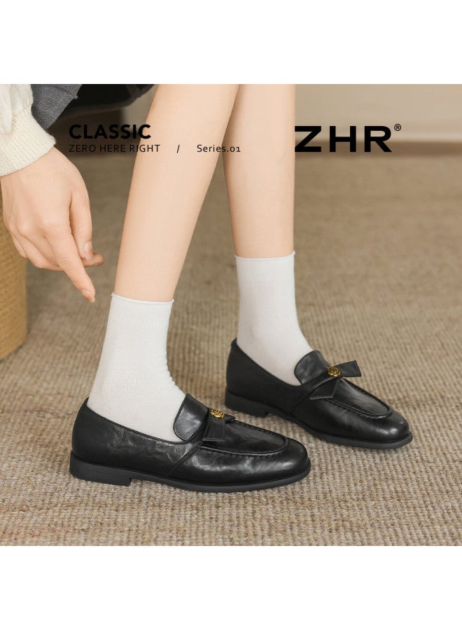 Zhr Zezu Women's Loafers Vintage Flat Leather Shoes Elegant Commuter Versatile Single Shoes Eh208 Black Size 38 - Image 2
