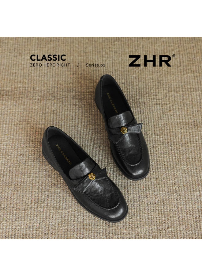 Zhr Zezu Women's Loafers Vintage Flat Leather Shoes Elegant Commuter Versatile Single Shoes Eh208 Black Size 38 - Image 4