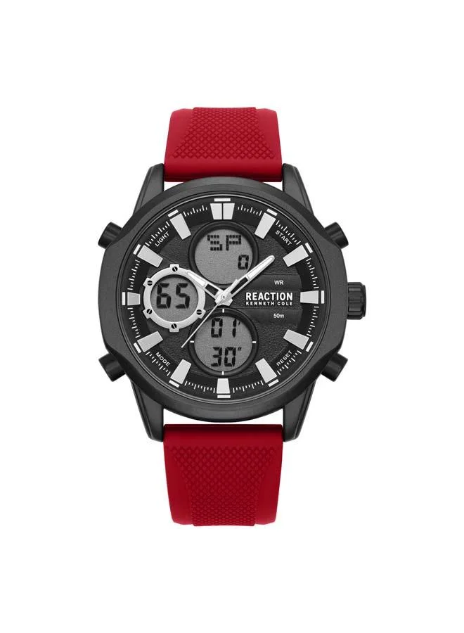 كينيث كول ريأكشن Black Dial Red Silicone Strap Analog-digital Watch for Men, 46mm