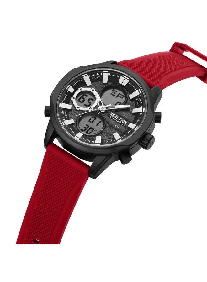 كينيث كول ريأكشن Black Dial Red Silicone Strap Analog-digital Watch for Men, 46mm