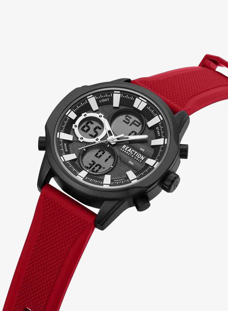 Kenneth Cole Reaction Black Dial Red Silicone Strap Analog-digital Watch for Men, 46mm