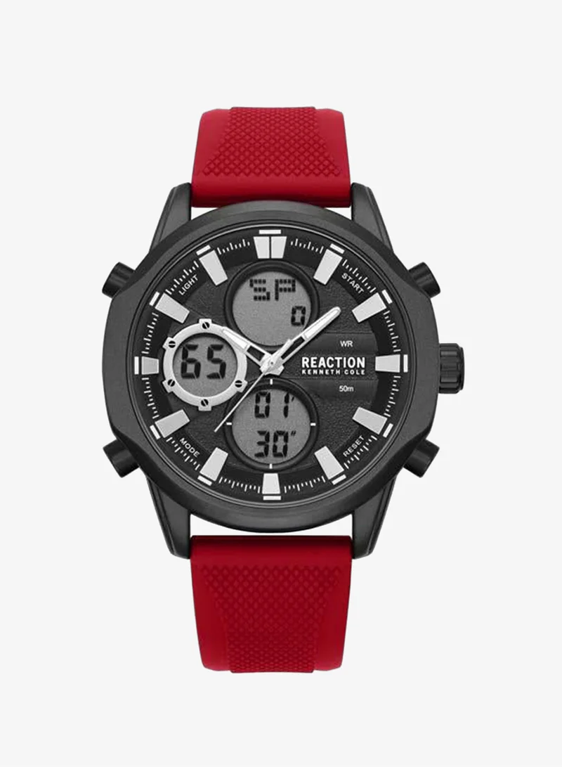 Kenneth Cole Reaction Black Dial Red Silicone Strap Analog-digital Watch for Men, 46mm