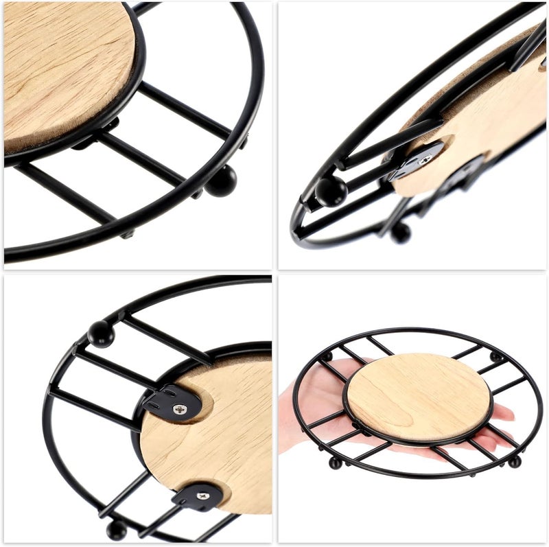 Rexez Round Metal Trivet with Wooden Centre, Heat Resistant Kitchen Hot Pot Stand (Black) - Image 4