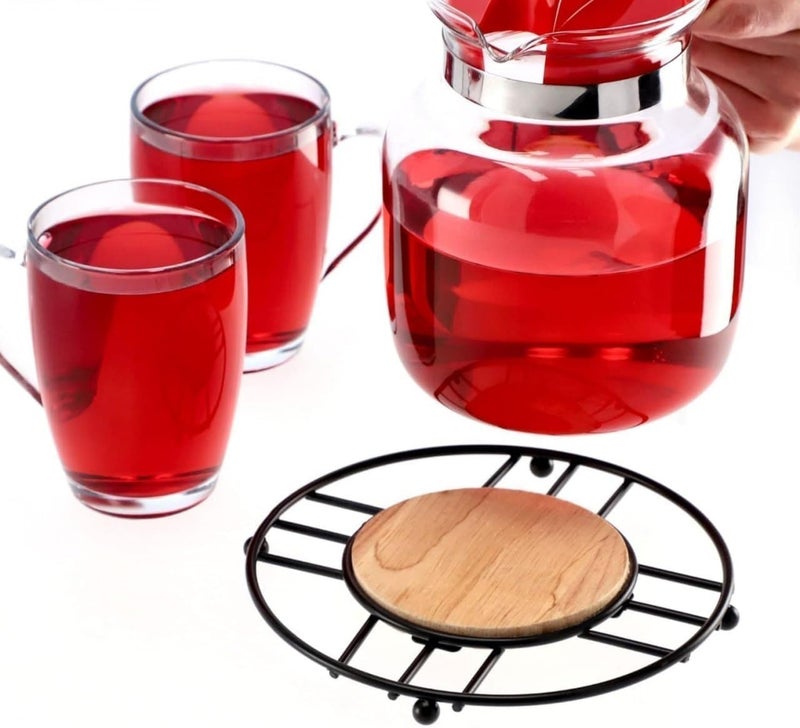 Rexez Round Metal Trivet with Wooden Centre, Heat Resistant Kitchen Hot Pot Stand (Black) - Image 3