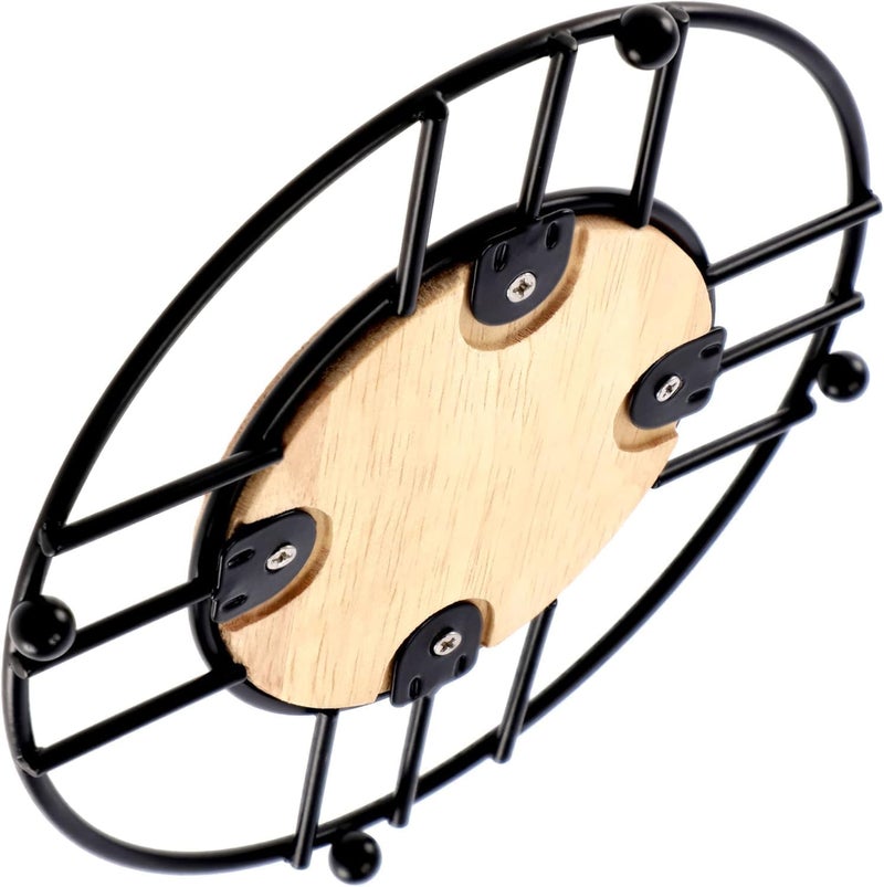 Rexez Round Metal Trivet with Wooden Centre, Heat Resistant Kitchen Hot Pot Stand (Black) - Image 5