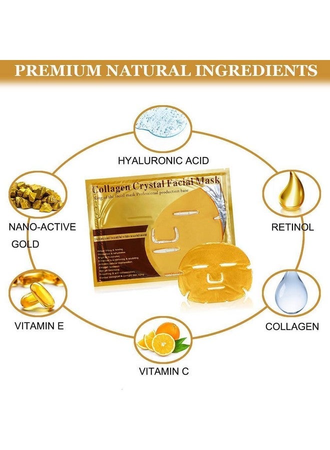 Calyrex 5PC 24K Gold Gel Facial Masks Collagen Crystal Sheet Patch For Anti Aging, Puffiness, Anti Wrinkle, Moisturizing, Deep Tissue Rejuvenation and Hydrates Skin - Image 2