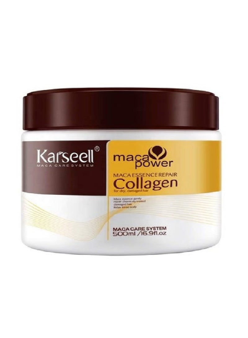 كارسيل قناع علاج الشعر بالكولاجين والماكا والترطيب العميق بزيت الارجان وزيت جوز الهند للشعر الجاف والتالف لجميع انواع الشعر، 16.9 اونصة، 500 مل