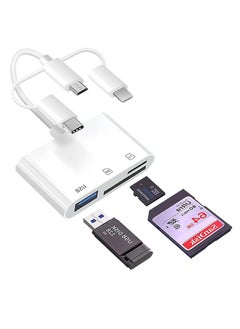 Oasisgalore 3-in-1 White SD Card Reader, USB OTG Adapter for iPhone, USB-C, USB-A Devices, Portable Camera Adapter  - Image 1