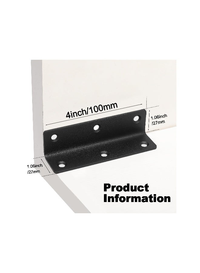 L Bracket, Heavy Duty Corner Brace, 10 Pack 4" Metal Shelf Bracket Angle Bracket for Shelves, Black L Brackets for Wood - Image 2