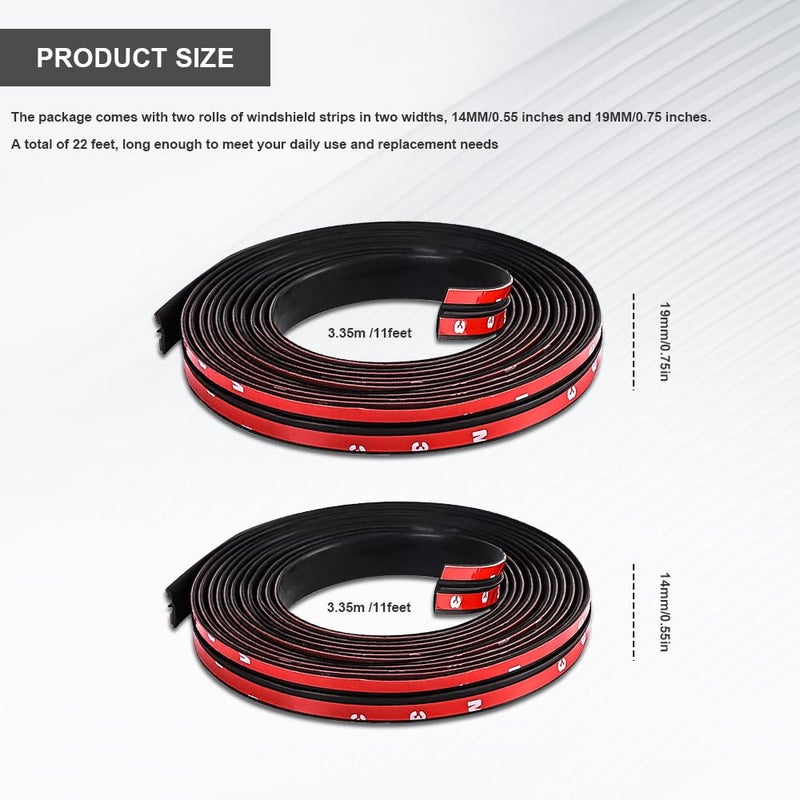 Tecledsn 2 Pieces Windshield Rubber Seal Windshield Trim Stripping, Car Weather Stripping, Waterproof Rubber Edge Trim, 22 Ft T Shape Sealing Strip Universal for Car Front Rear Windshield - Image 2