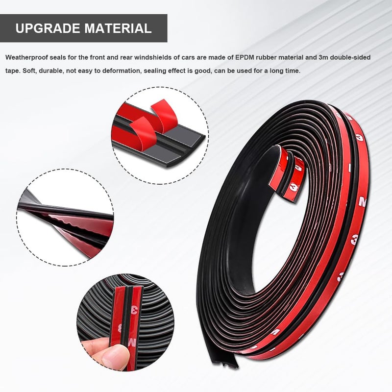 Tecledsn 2 Pieces Windshield Rubber Seal Windshield Trim Stripping, Car Weather Stripping, Waterproof Rubber Edge Trim, 22 Ft T Shape Sealing Strip Universal for Car Front Rear Windshield - Image 3