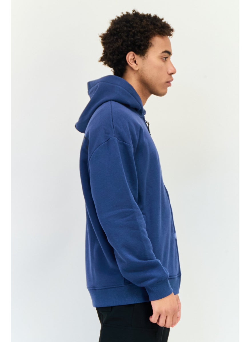Core Elements Men Brand Logo Long Sleeve Full Zip Hoodie, Blue  - Image 2