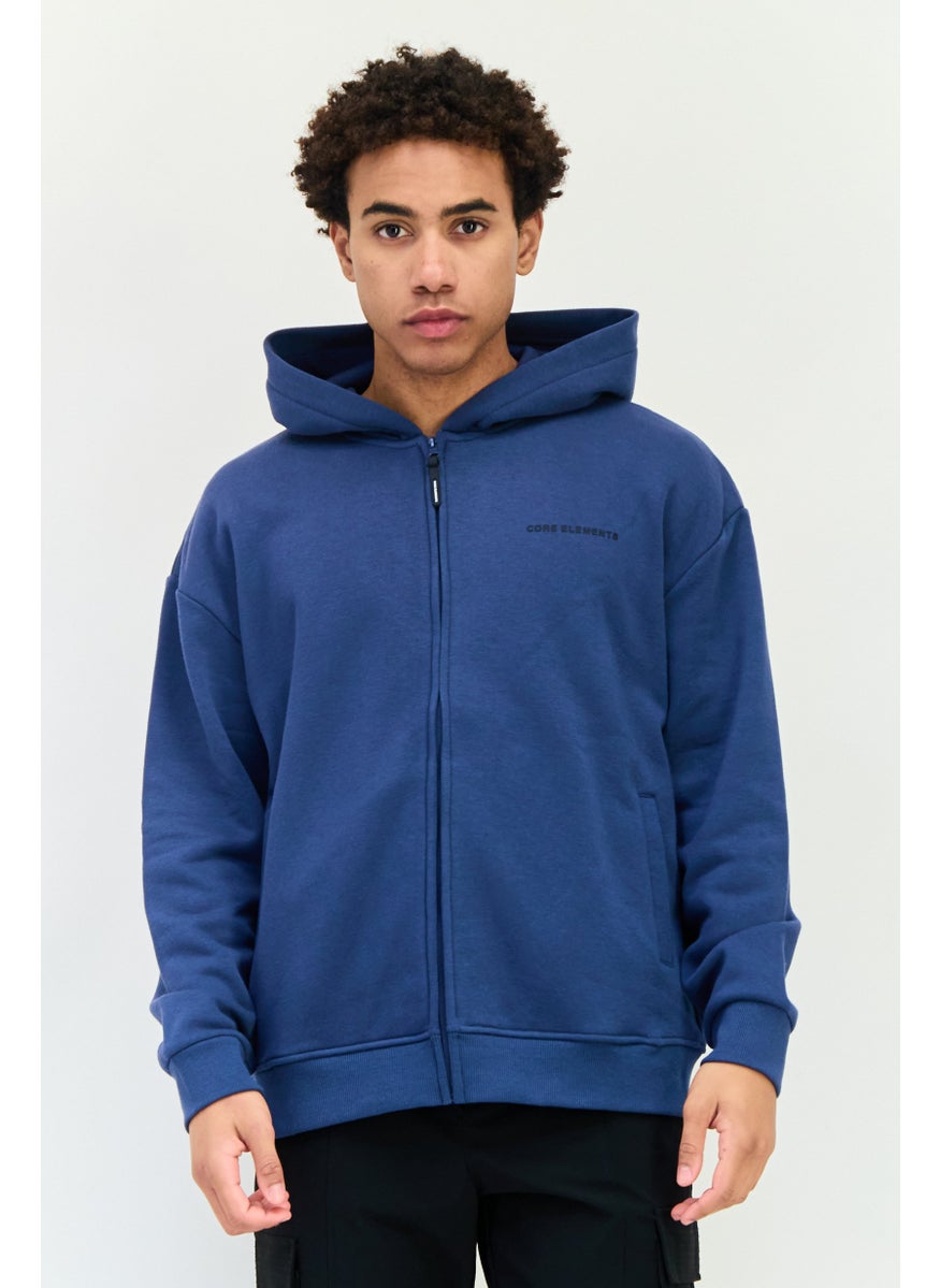 Core Elements Men Brand Logo Long Sleeve Full Zip Hoodie, Blue  - Image 1