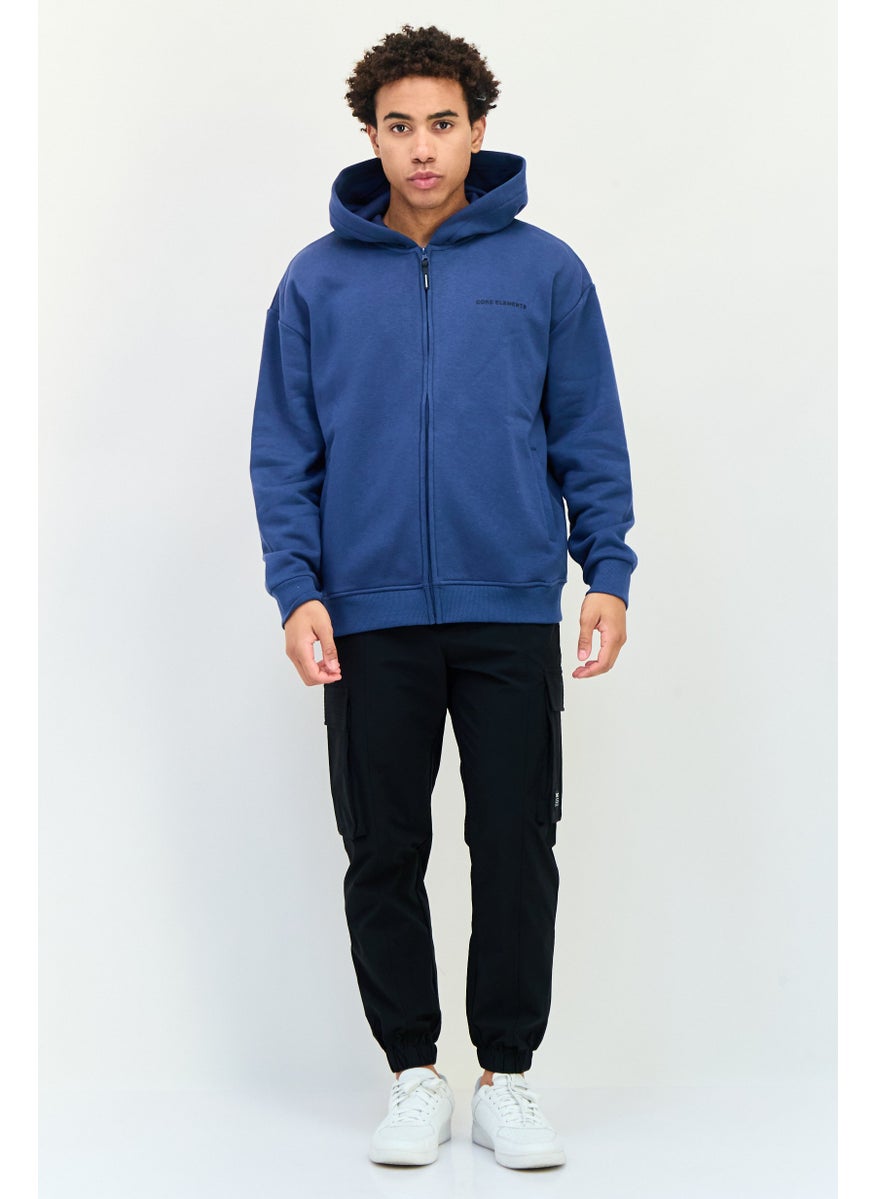 Core Elements Men Brand Logo Long Sleeve Full Zip Hoodie, Blue  - Image 4