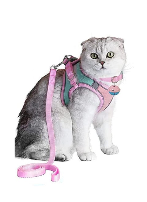 Cat Harness, Leash and Collar Set, Escape Proof Kitten Vest Harness for Walking, Wrap-Around Pet with Reflective Strap Bell Small Large Kitten, Fit Puppy, Rabbit