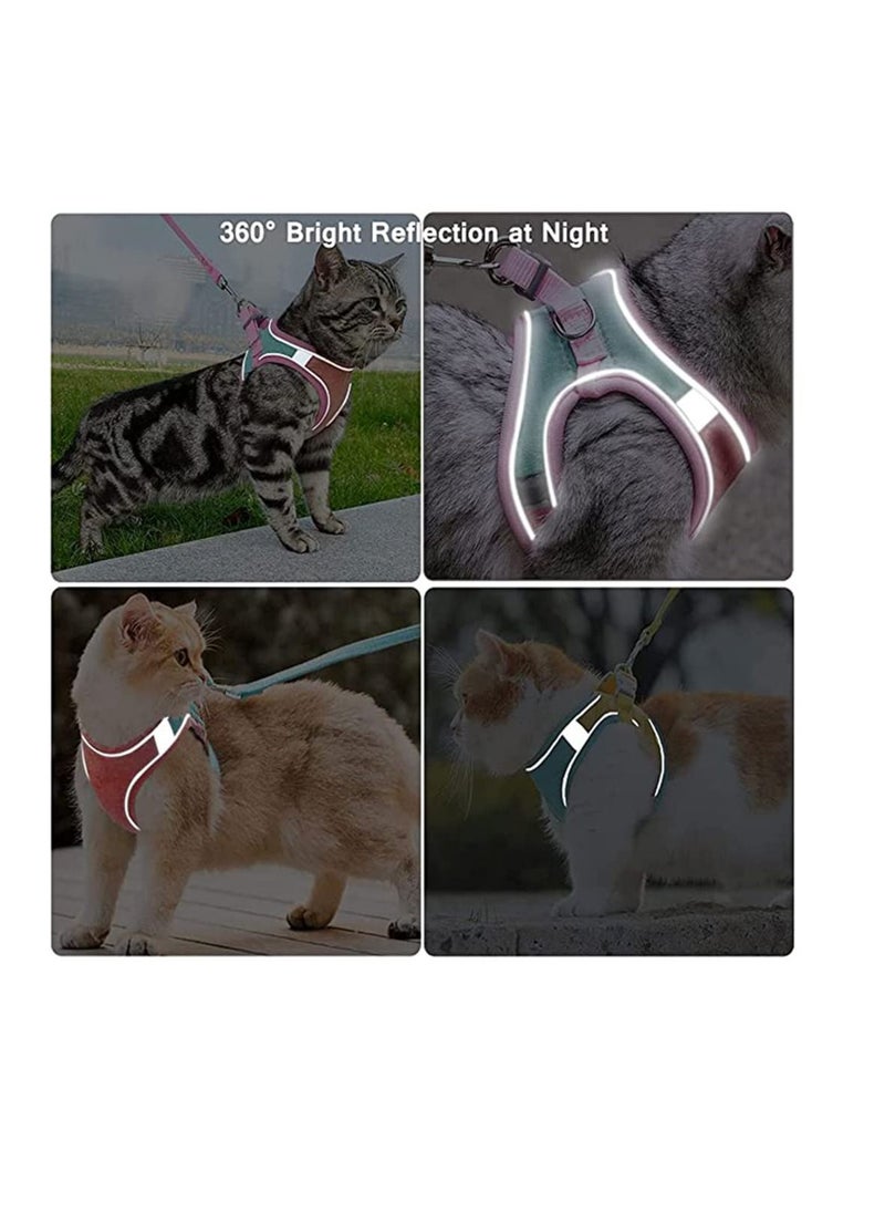 Cat Harness, Leash and Collar Set, Escape Proof Kitten Vest Harness for Walking, Wrap-Around Pet with Reflective Strap Bell Small Large Kitten, Fit Puppy, Rabbit