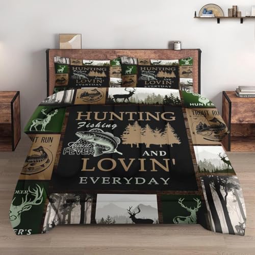 WeCozy Queen Size Comforter Set with 2 Pillowcases Retro Mountains Gray Soft 3 Pcs Bedding for Kids and Adults Deer Animal Tree Comforter Set for Bedroom Bed Decor - Image 1