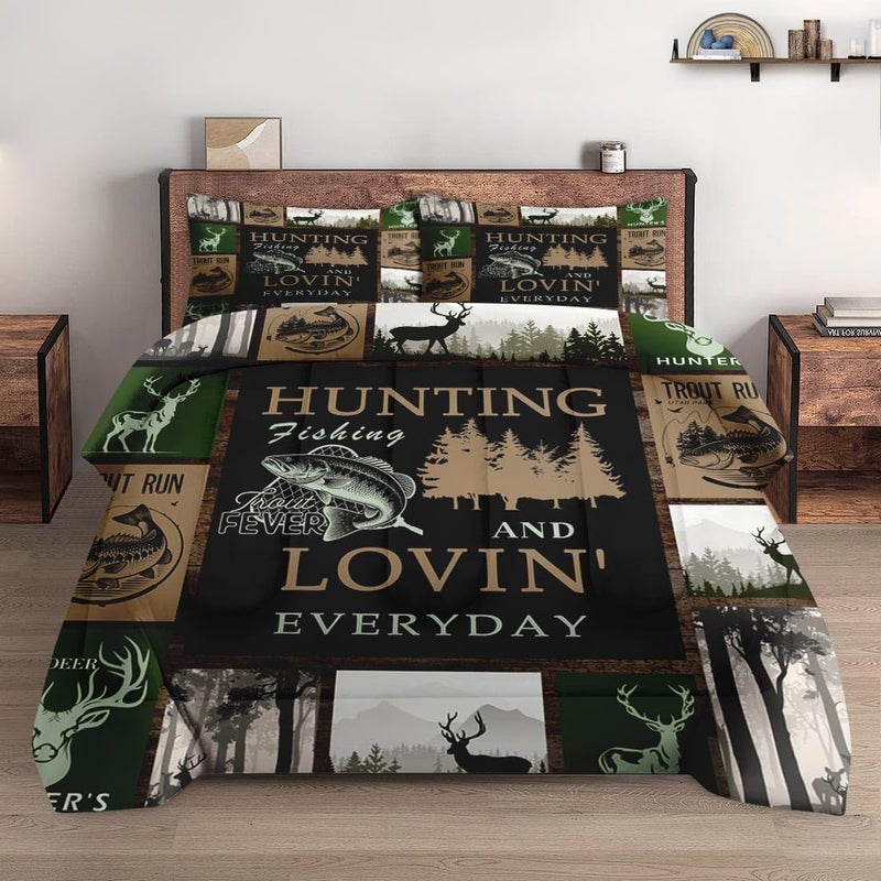 WeCozy Queen Size Comforter Set with 2 Pillowcases Retro Mountains Gray Soft 3 Pcs Bedding for Kids and Adults Deer Animal Tree Comforter Set for Bedroom Bed Decor - Image 2