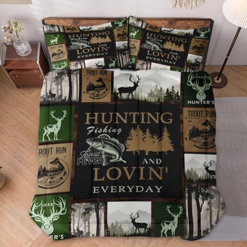WeCozy Queen Size Comforter Set with 2 Pillowcases Retro Mountains Gray Soft 3 Pcs Bedding for Kids and Adults Deer Animal Tree Comforter Set for Bedroom Bed Decor - Image 3