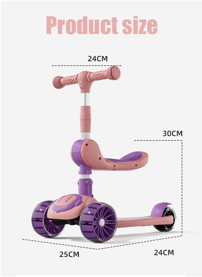 Shuer Children's Scooter Ride Led Light Flashing Wheel Adjustable Height Foldable Scooter, Pink  - Image 2