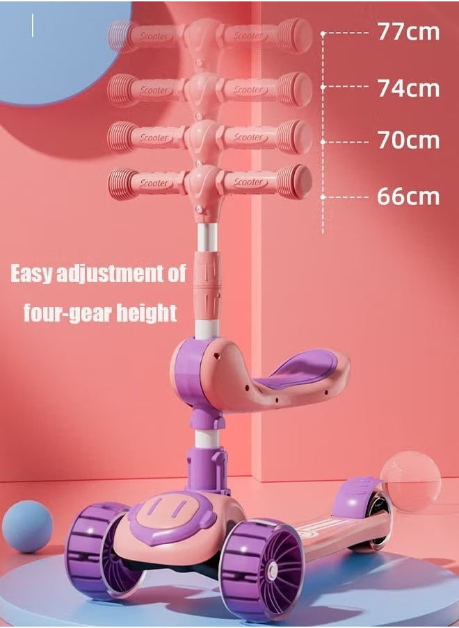 Shuer - Children's Scooter Ride Led Light Flashing Wheel Adjustable Height Foldable Scooter, Pink - Image 1