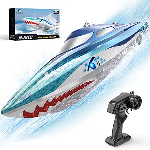 DEERC Full Proportional Remote Control Boat with LED Lights, Shark Graffiti, 20+ MPH,2.4GHz High Speed RC Racing Boats for Lakes,Pool Toys for Kids & Adults - Image 1