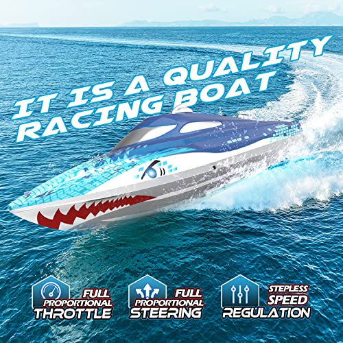 DEERC Full Proportional Remote Control Boat with LED Lights, Shark Graffiti, 20+ MPH,2.4GHz High Speed RC Racing Boats for Lakes,Pool Toys for Kids & Adults - Image 2