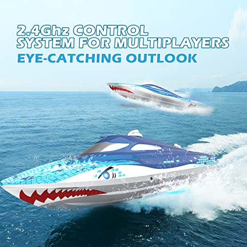 DEERC Full Proportional Remote Control Boat with LED Lights, Shark Graffiti, 20+ MPH,2.4GHz High Speed RC Racing Boats for Lakes,Pool Toys for Kids & Adults - Image 3