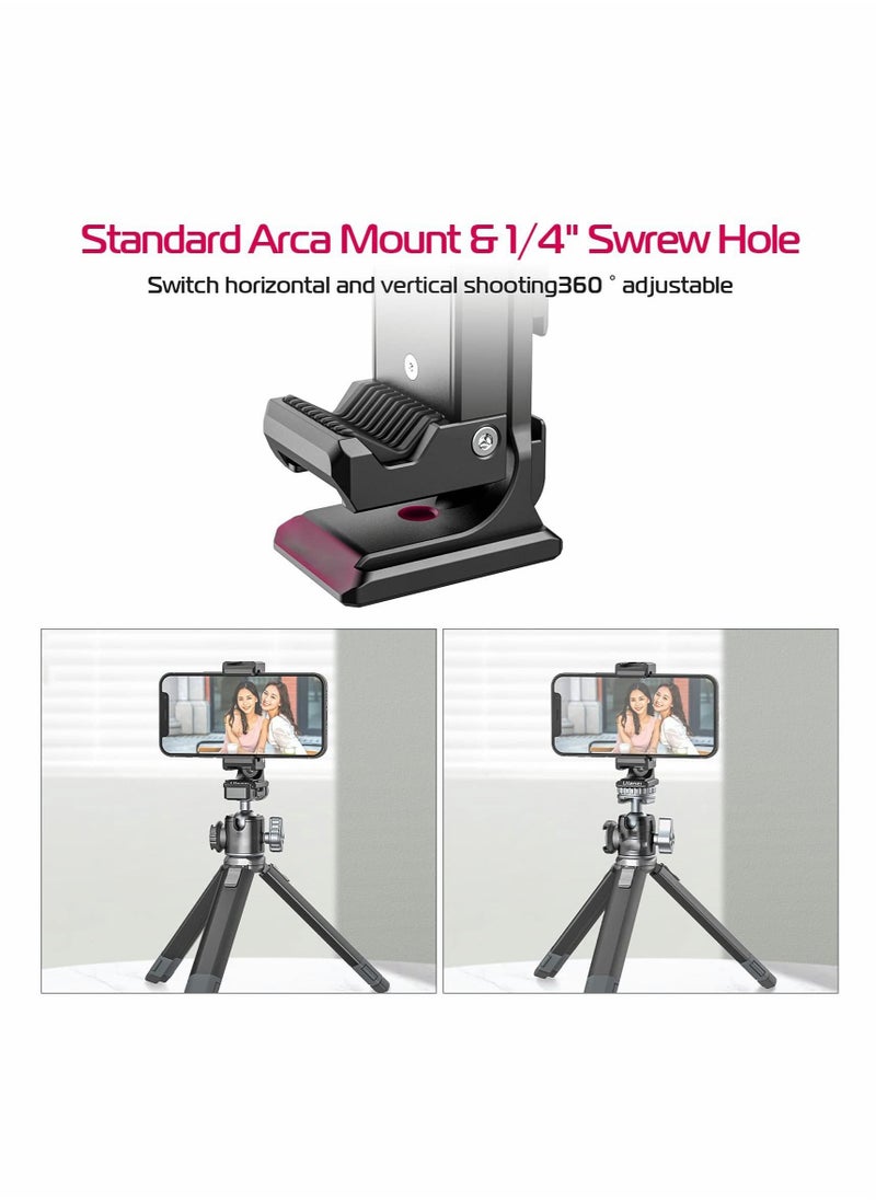 SYOSI - Metal Phone Tripod Mount,3 Cold Shoes & Arca Port, 360° Smartphone Tripod Adapter for iPhone,for Samsung Cell Phone Stand Holder for Desktop Tripod Video Vlogging Rig Attachment - Image 1