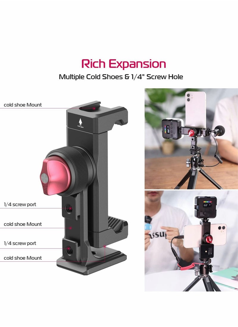 SYOSI - Metal Phone Tripod Mount,3 Cold Shoes & Arca Port, 360° Smartphone Tripod Adapter for iPhone,for Samsung Cell Phone Stand Holder for Desktop Tripod Video Vlogging Rig Attachment - Image 1
