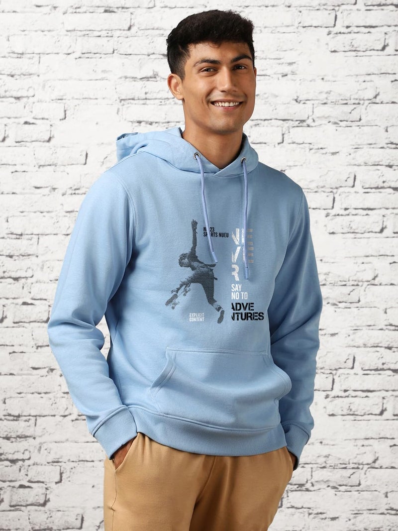 Nobero Men's Cotton Blend Neck Regular Fit Hooded Sweatshirt (1M-TWHO-C0530_Powder Blue (Large) - Image 3