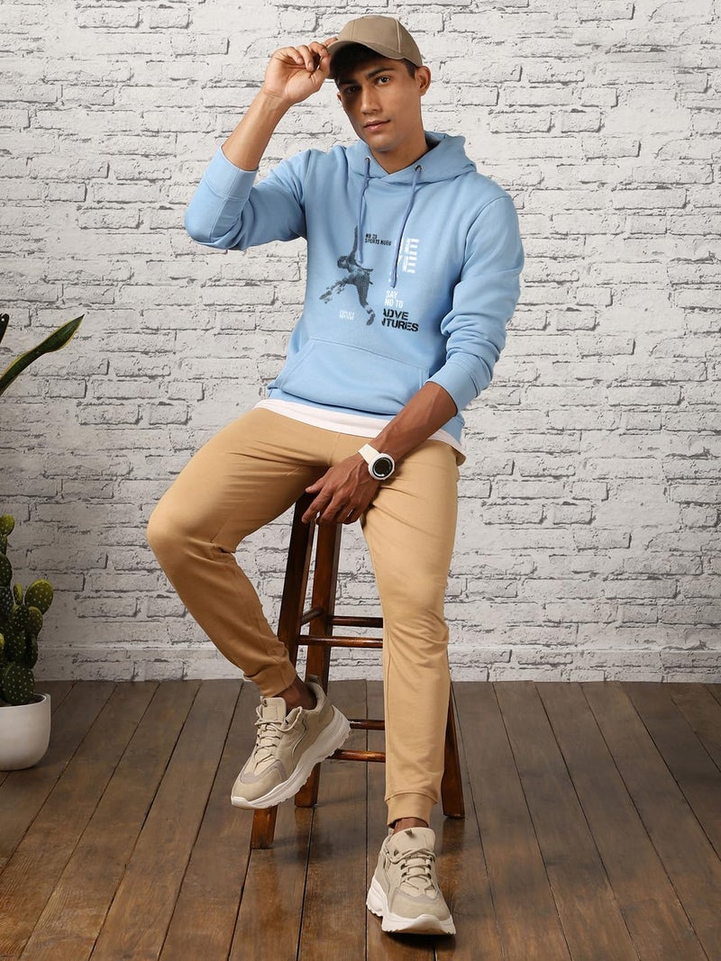 Nobero Men's Cotton Blend Neck Regular Fit Hooded Sweatshirt (1M-TWHO-C0530_Powder Blue (Large) - Image 2