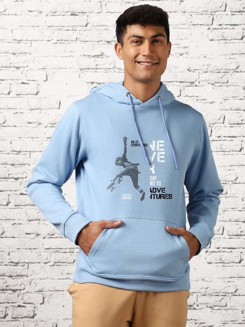 Nobero Men's Cotton Blend Neck Regular Fit Hooded Sweatshirt (1M-TWHO-C0530_Powder Blue (Large) - Image 5