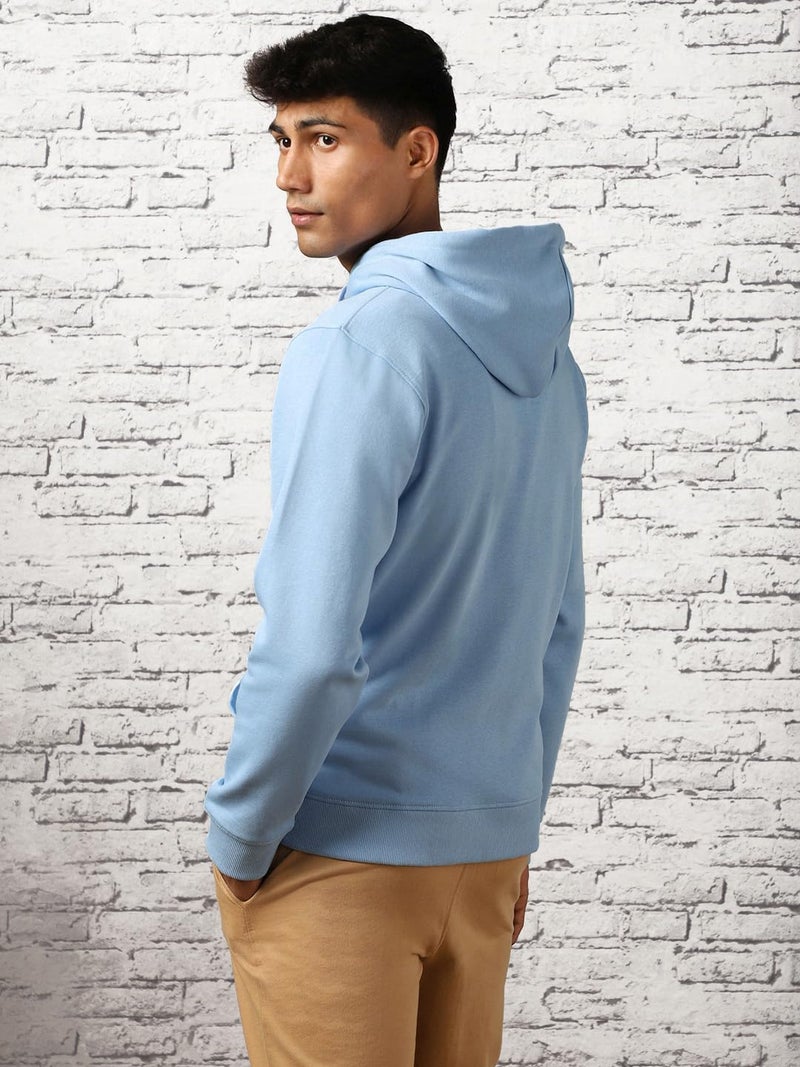 Nobero Men's Cotton Blend Neck Regular Fit Hooded Sweatshirt (1M-TWHO-C0530_Powder Blue (Large) - Image 4