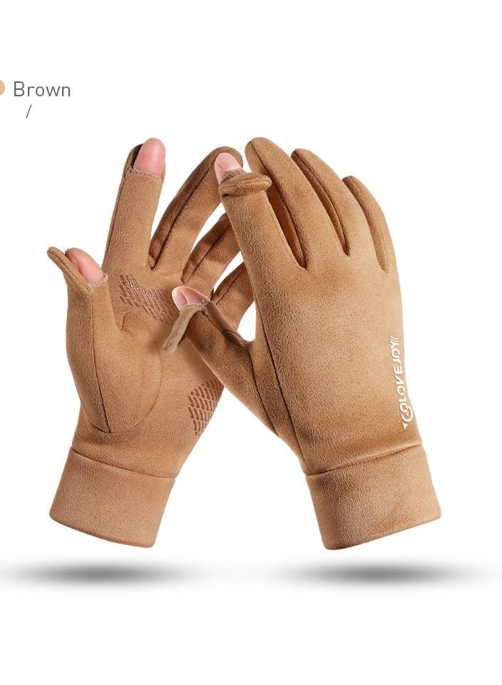 Golovejoy New Suede Outdoor Wind proof Anti slip Flip Finger Gloves For Riding 