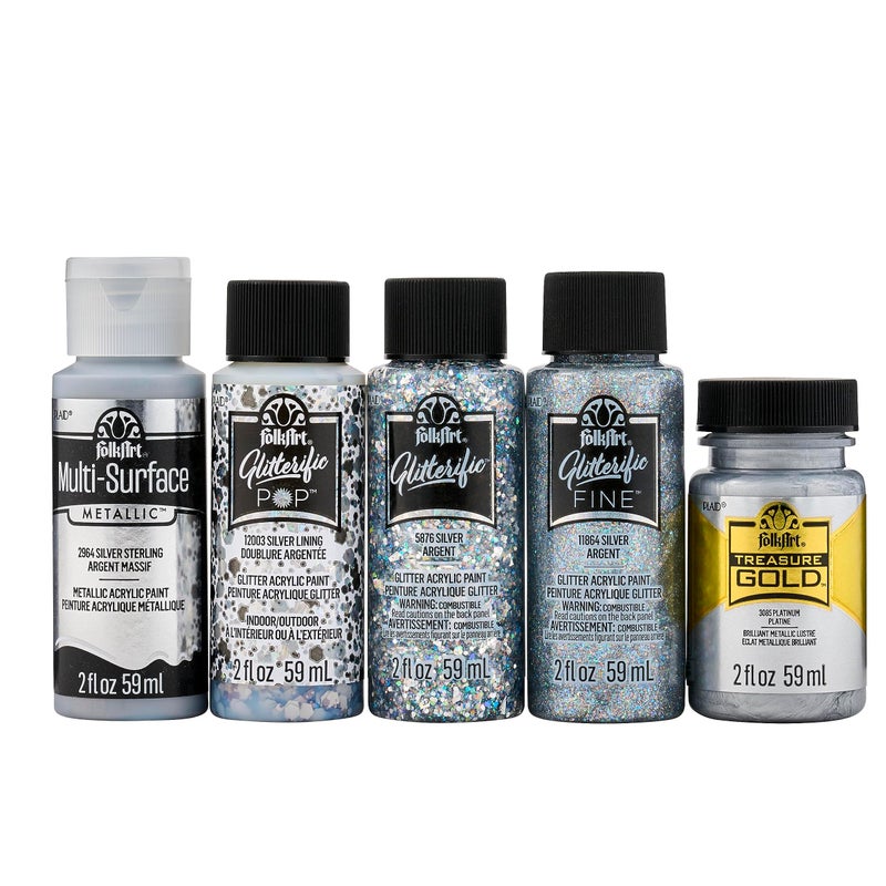 FolkArt Best of Silvers Acrylic Craft Paint Set Featuring 5 Premium Silver Paint Formulas 96423 - Image 2