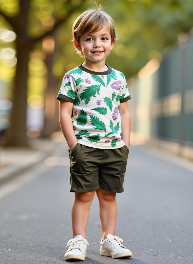 Take Two Boys Green Graphic Print T-Shirt And Shorts Set - Image 1