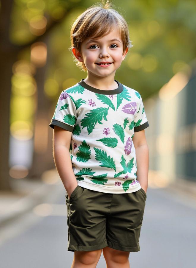 Take Two Boys Green Graphic Print T-Shirt And Shorts Set - Image 4
