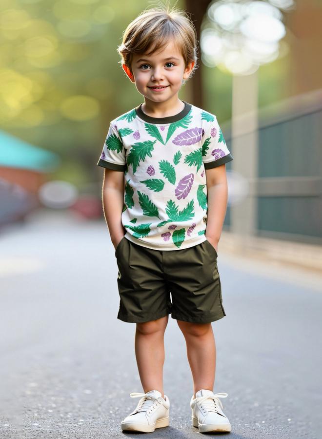 Take Two Boys Green Graphic Print T-Shirt And Shorts Set - Image 3