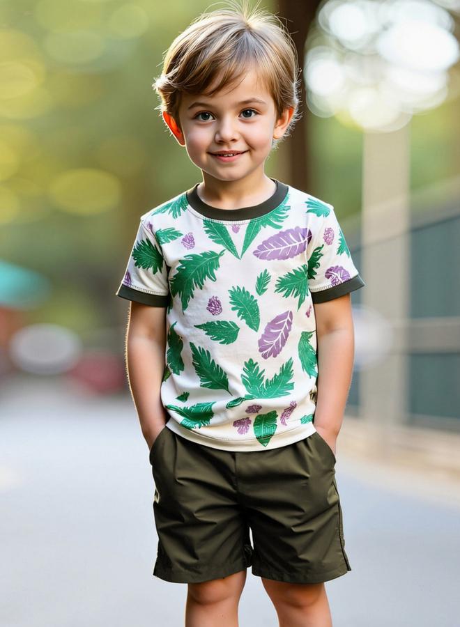 Take Two Boys Green Graphic Print T-Shirt And Shorts Set - Image 5