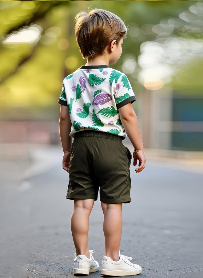 Take Two Boys Green Graphic Print T-Shirt And Shorts Set - Image 2