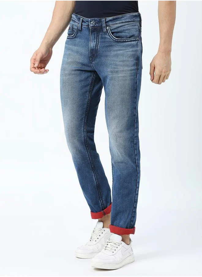 LAWMAN Pg3 Mid Rise Slim Fit Jeans with Belt Loops by Styli