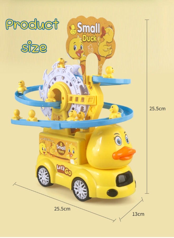 أيكين مجموعة ألعاب سيارات 2 في 1 على شكل بطة - شاحنة بطة مع موسيقى وإضاءة، لعبة أفعوانية، ألعاب تسلق السلالم مع 3 بطات، لعبة سباق البط للأطفال الصغار، عجلة فيريس على شكل بطة، هدية عيد ميلاد للأولاد والبنات - Image 2